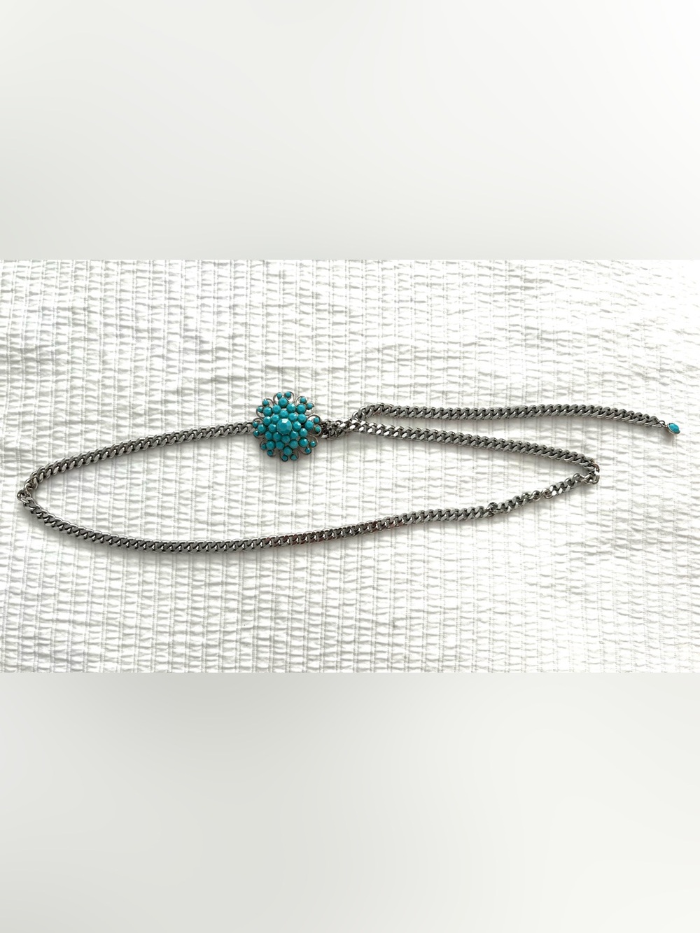 Turquoise Cluster Pendant Silver Chain Belt/Necklace